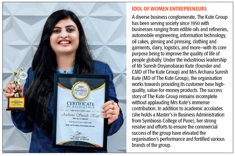 Mrs. Archana Suresh Kute (MD-The Kute Group) awarded as ‘IDOL OF WOMEN ENTREPRENEURS’ by The Economic Times