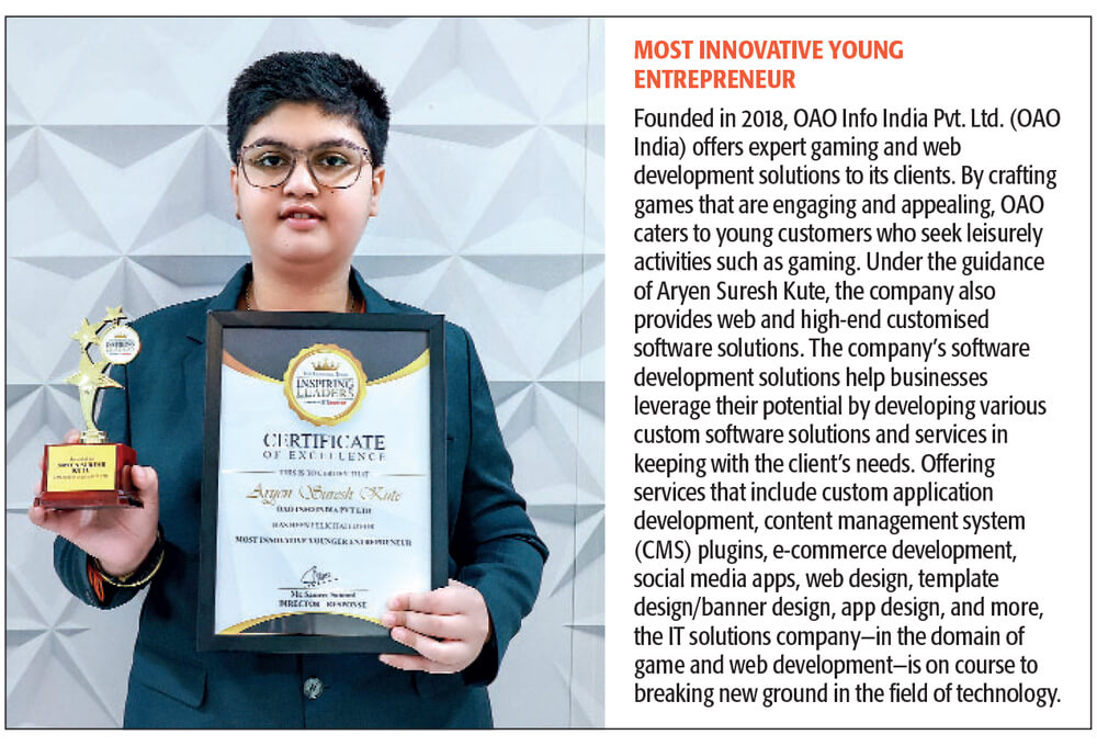 Aryen Suresh Kute (CMD-OAO INDIA), received ‘MOST INNOVATIVE YOUNGER ENTREPRENEUR’ Award from The Economics Times
